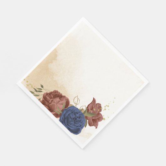 Serviette En Papier terre cuite bleu marine fleuri mariage (Coin)