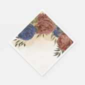 Serviette En Papier terre cuite bleu marine fleuri mariage (Coin)