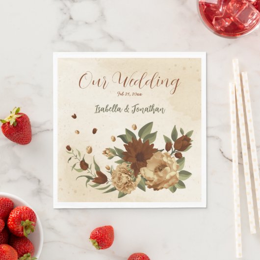 Serviette En Papier terre cuite rustique verdure fleurie (En situation)