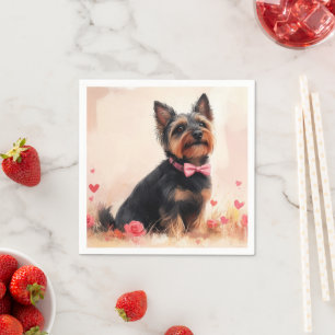 Serviette En Papier Terrier Australien avec des Roses - Saint-Valentin