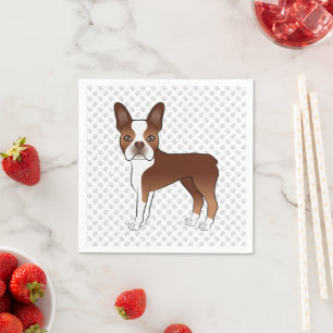 Serviette En Papier Térrier de Boston rouge et blanc Dessin animé Chie