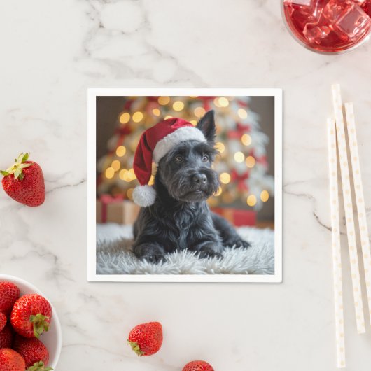 Serviette En Papier Terrier écossais de Noël à la fourrure (En situation)