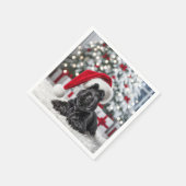 Serviette En Papier Terrier écossais de Noël sur un tapis blanc (Coin)