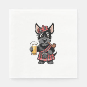 Serviette En Papier Terrier écossais en kilt tartan avec bière et pipe