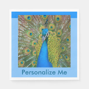 Serviette En Papier Tête bleue Peacock avec et des plumes de queue col