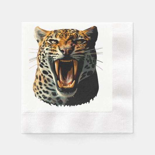 Serviette En Papier Tête d'attaque du léopard (Devant)