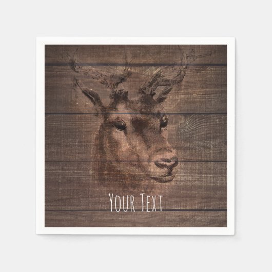 Serviette En Papier Tête de cerf et fête de mariage en bois rustique f (Devant)