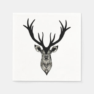 Serviette En Papier Tête de cerf mâle classique noir gris animal