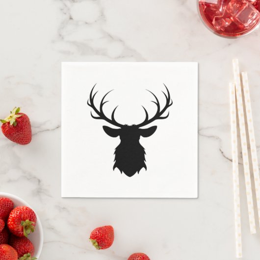 Serviette En Papier Tête de cerf noir avec silhouette Antlers (En situation)