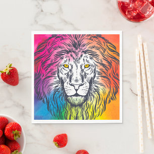 Serviette En Papier Tête de Lion Arc-en-Ciel Colorée et Audacieuse Fau