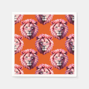 Serviette En Papier Tête de lion rose motif animal design orange