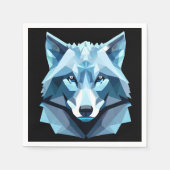 Serviette En Papier Tête de loup géométrique bleue (Devant)