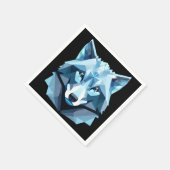 Serviette En Papier Tête de loup géométrique bleue (Coin)