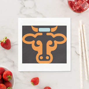 Serviette En Papier Tête de taureau orange Minimaliste Vache