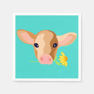 Serviette En Papier Tête de Veau Mignonne avec Fleurs - Serviettes en