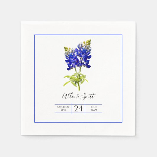 Serviette En Papier Texas Bluebonnet Flowers, Mariage moderne (Devant)