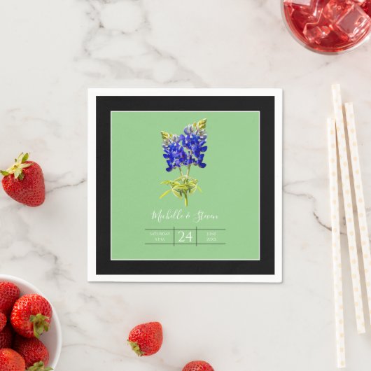 Serviette En Papier Texas Bluebonnets sur Sage, mariage du printemps (En situation)