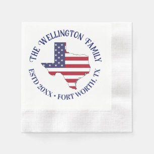 Serviette En Papier Texas State Map Stars Stripes Nom de famille Date 