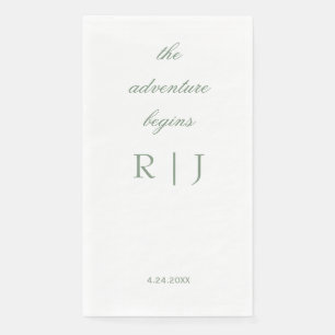 Serviette En Papier Texte de citation de monogramme Vert sauge Mariage