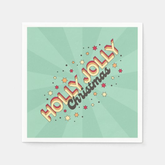 Serviette En Papier Texte de conception rétro de Noël Holly Jolly (Devant)