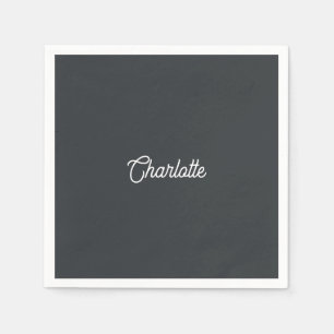 Serviette En Papier Texte de nom personnalisé Gris Charbon blanc minim