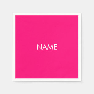 Serviette En Papier Texte de nom personnalisé minimaliste rose chaud
