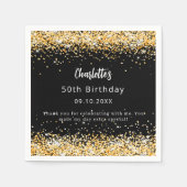 Serviette En Papier Texte du script de nom d'or noir de l'anniversaire (Devant)