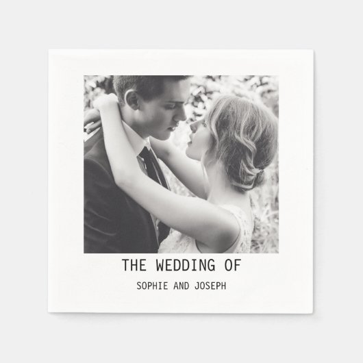 Serviette En Papier Texte et photo simple et élégant | Mariage de code (Devant)
