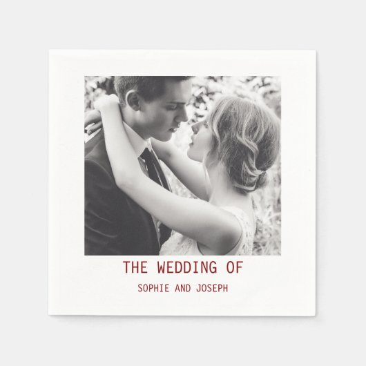 Serviette En Papier Texte et photo simple et élégant | Mariage de code (Devant)