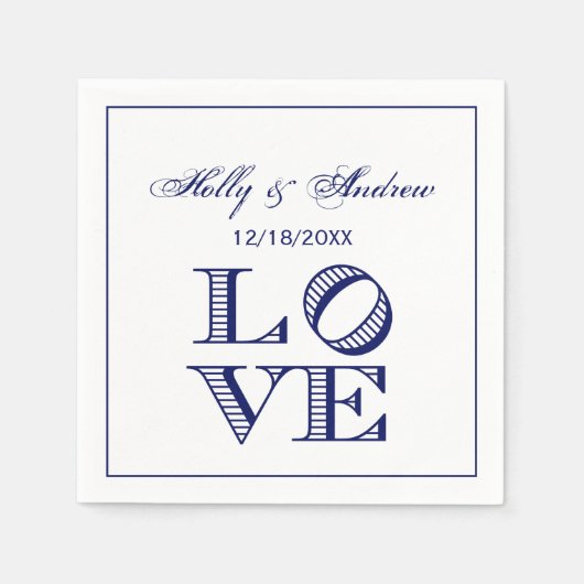 Serviette En Papier Texte graphique LOVE - Bleu (Devant)