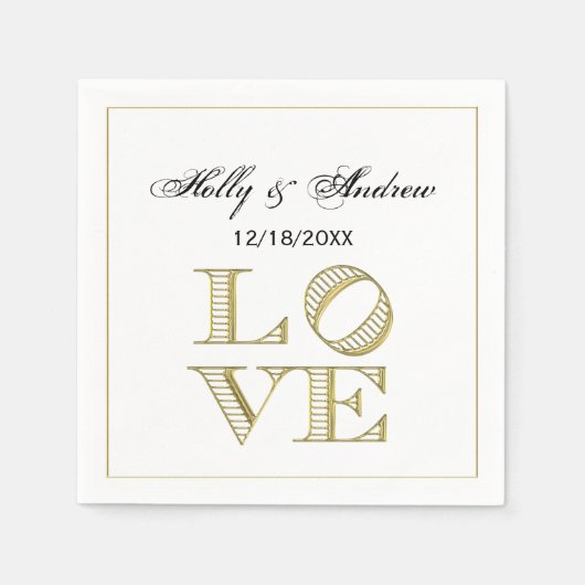 Serviette En Papier Texte graphique LOVE - Or faux (Devant)