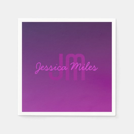 Serviette En Papier Texte monogramme modifiable moderne & Ombre violet (Devant)