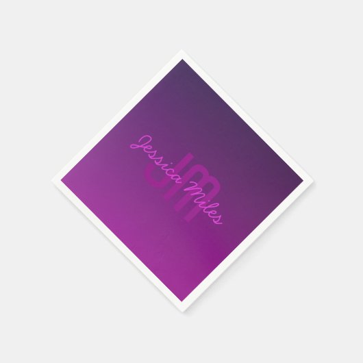 Serviette En Papier Texte monogramme modifiable moderne & Ombre violet (Coin)