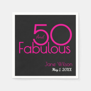 Serviette En Papier Texte noir et rose 50 et merveilleux anniversaire