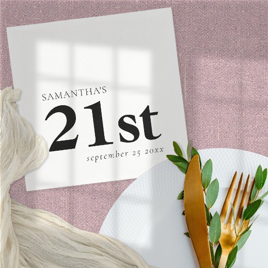 Serviette En Papier Texte noir personnalisé moderne 21e Nom Date