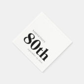 Serviette En Papier Texte noir personnalisé moderne 80ème Nom Date (Coin)