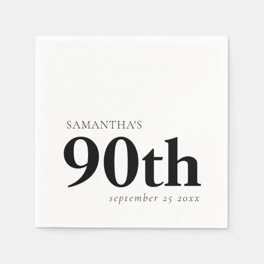 Serviette En Papier Texte noir personnalisé moderne 90ème Nom Date (Devant)