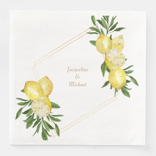 Serviette En Papier Texte Or Citrons Méditerranéens (Devant)