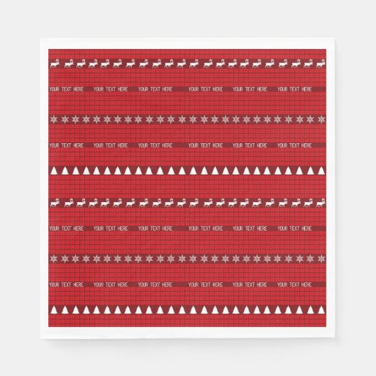 Serviette En Papier Texte personnalisé de Noël Rouge Blanc Manipulé (Devant)