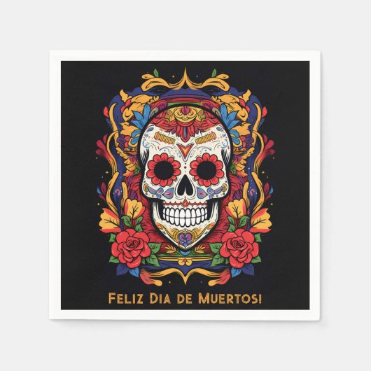 Serviette En Papier Texte personnalisé Dia de Muertos ☠️ Crâne à sucre (Devant)