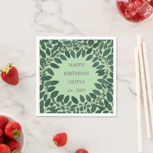 Serviette En Papier Texte personnalisé eucalyptus Frame Napkin - vert  (En situation)