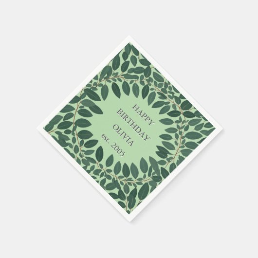 Serviette En Papier Texte personnalisé eucalyptus Frame Napkin - vert  (Coin)