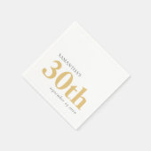 Serviette En Papier Texte personnalisé moderne Black Gold 30e Nom Date (Coin)