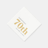 Serviette En Papier Texte personnalisé moderne Black Gold 70e Nom Date (Coin)