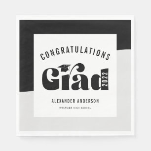 Serviette En Papier Texte Rétro Léger Remise de Diplômes Noir et Blanc