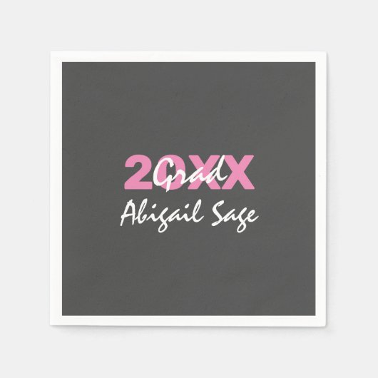 Serviette En Papier Texte rose et blanc moderne sur Graduation gris (Devant)