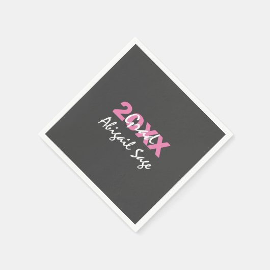 Serviette En Papier Texte rose et blanc moderne sur Graduation gris (Coin)