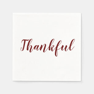 Serviette En Papier Thankful burgundy maroon blanc script grâces