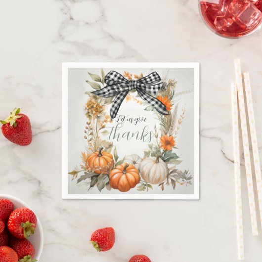 Serviette En Papier Thankgiving noir et blanc Plaid Bow (En situation)