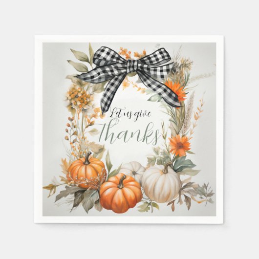 Serviette En Papier Thankgiving noir et blanc Plaid Bow (Devant)